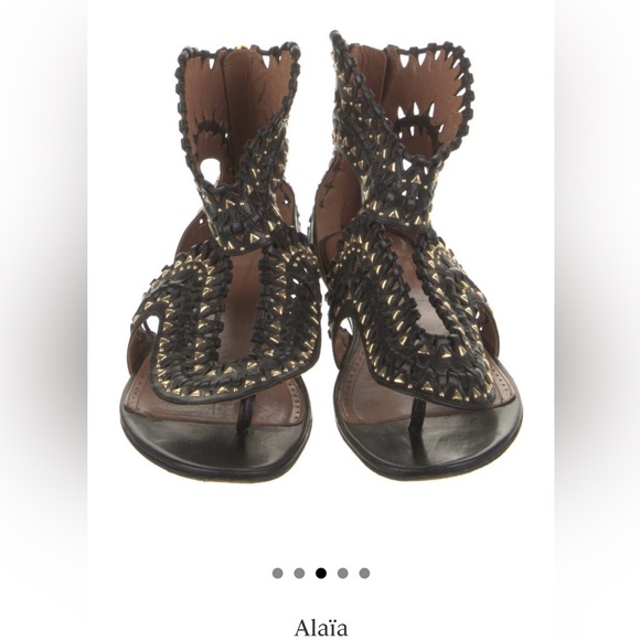 Alaia black leather gladiator sandals with gold studs size 7 - Picture 2 of 12